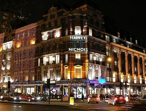 Growing from a linen shop in a house at the corner of Knightsbridge and Sloane Street, Harvey Nickhols' flagship London store still sits at this convenient location right across the street from Knightsbridge Tube Station. The current building was completed in 1880.